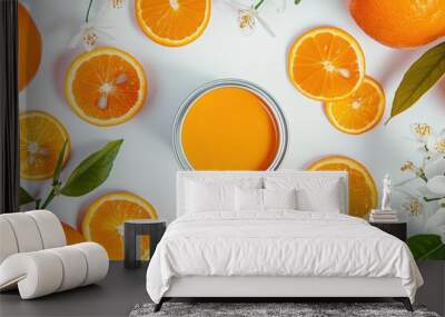 Vibrant close-up of fresh sliced orange on a crisp white background - juicy and refreshing.. Beautiful simple AI generated image Wall mural