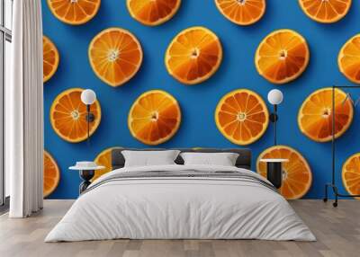 Vibrant close-up of fresh sliced orange on a crisp white background - juicy and refreshing.. Beautiful simple AI generated image Wall mural