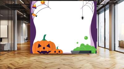 Halloween frame with pumpkins, spiders, sweets and potion. Vector illustration. Wall mural