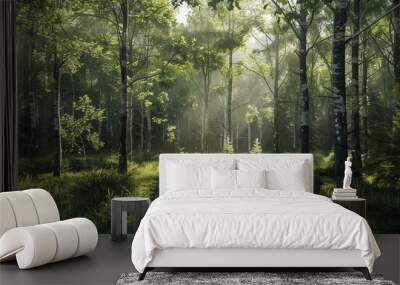 A realistic 3D rendering of a forest scene  AI generated illustration Wall mural