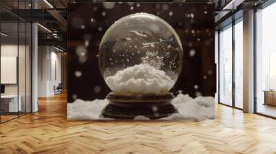 A snow globe shaken and falling snowflakes in slow motion   AI generated illustration Wall mural