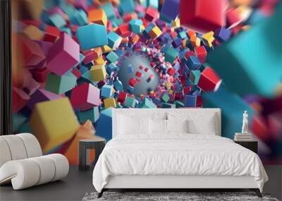 A swirling vortex of colorful 3D shapes  AI generated illustration Wall mural