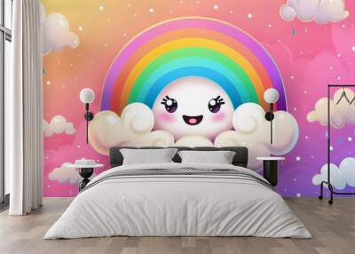 Adorable rainbow cloud with eyes and a smile   AI generated illustration Wall mural