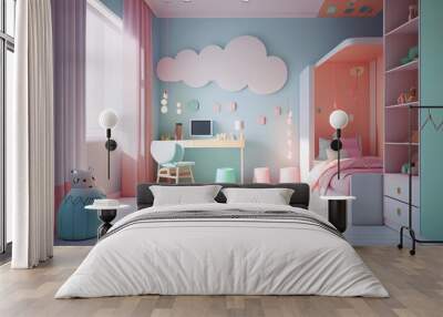 Beautiful child room interior with cute furniture and toys Wall mural