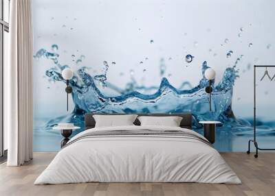 Crystal blue water splash contrasting sharply on a white surface AI generated illustration Wall mural