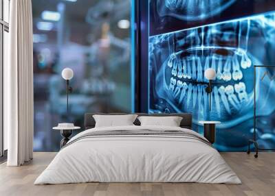 De-focused image of a panoramic dental x-ray on a mo AI generated illustration Wall mural