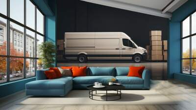 Delivery or movers service van full of cardboard box. Al generated Wall mural