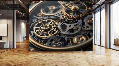 Detailed  design of a 3D mechanical watch AI generated illustration Wall mural