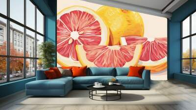 Elegant grapefruit illustration in pastel hues   AI generated illustration Wall mural