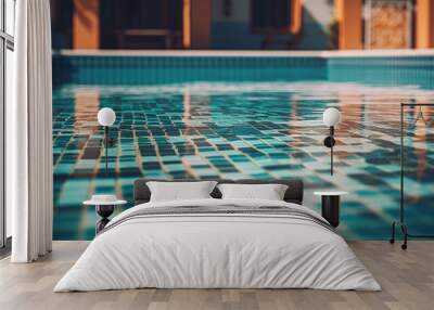 Empty swimming pool for relaxation and sport with blue water, wonderful summer travel. Al generated Wall mural