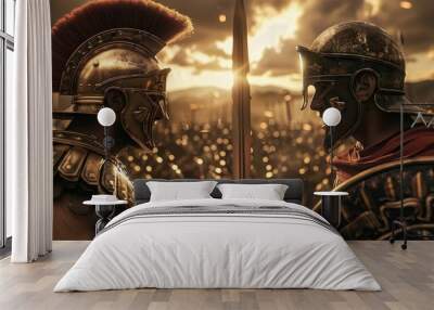 Gladiators facing off in a 3D render  AI generated illustration Wall mural