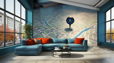 Gps map pointer on map realistic. Navigation concept. Al generated Wall mural