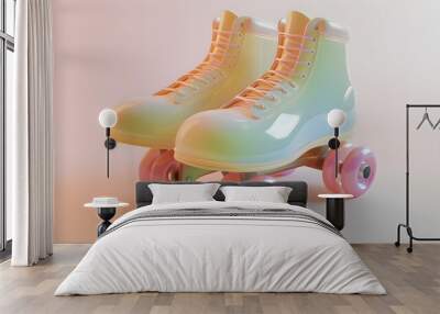 Minimalistic pastel D model of a roller skate  AI generated illustration Wall mural