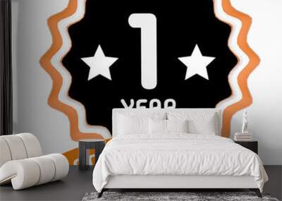 Celebrating 1 year anniversary label with orange ribbon. 3d render. Wall mural