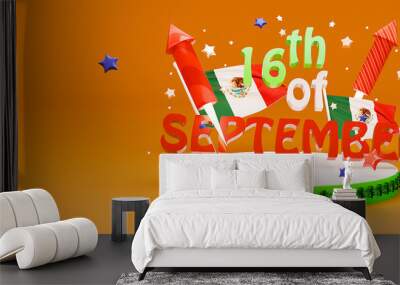 Mexico Independence Day greeting card template. 3d render. Wall mural