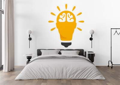 Creative idea logo design. Human head as light bulb vector design. Smart human head with brain logotype Wall mural