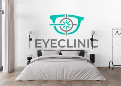 Laser eye surgery logo design. Eye clinic vector design. Glasses and laser sight logotype Wall mural