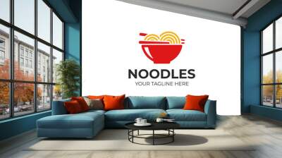 Noodle bowl logo template. Chinese food vector design. Ramen noodles illustration Wall mural