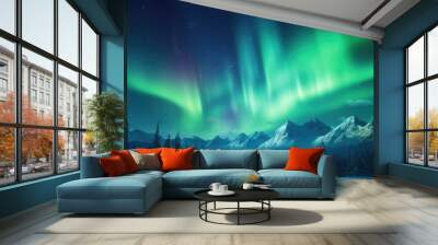 Aurora borealis and aurora australis simultaneously lighting up the polar skies wallpaper Wall mural