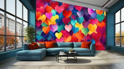 Bright floral Hearts paper Valentines day art background wallpaper for Love gift package Wall mural