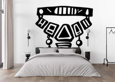 Embrace the rich heritage of the Aztecs with this black and white doodle of an intricate Aztec necklace. A symbol of cultural significance and ancient beauty. Wall mural