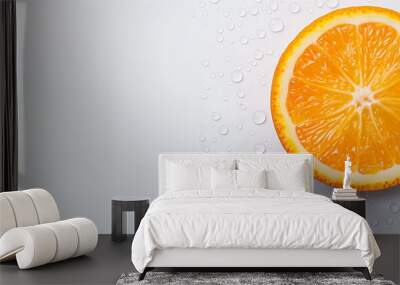 Fresh Orange Slice with Water Droplets on Clean Surface for Healthy Living and Refreshing Concepts in Food and Beverage Photography Wall mural