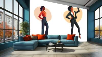 Simple vector illustrations of black women in business suits. Empowering diversity in the corporate world. Wall mural