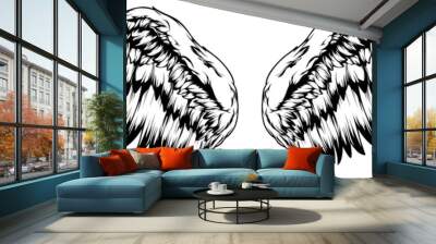 Bird wings illustration tattoo style. Hand drawn design element. Wall mural