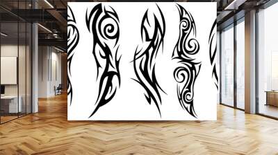 Png tribal tattoo. Silhouette illustration. Isolated abstract element set.
 Wall mural