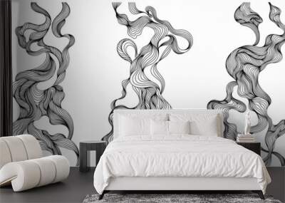 Set of abstract backgrounds with wavy lines. Monochrome hand drawn illustration. Wall mural