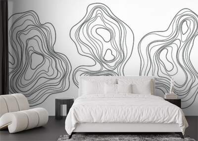 Set of abstract tree rings. Vector topographic map design elements. Contour map concept. Thin wavy lines. Wall mural