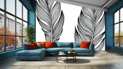 Vector feathers collection. Hand drawn isolated on white background vector set. Vintage art illustration Wall mural