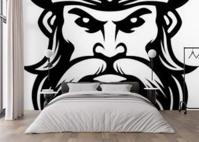 Viking emblem. Mascot celtic warrior logo illustration isolated on white. Image of man portrait for company use or tattoo. Wall mural