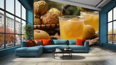 Glass containing Bael fruit juice Wall mural