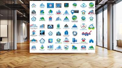 Set of blue houses icon Wall mural