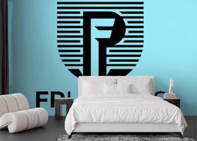 Minimalist line shield letter FP PF logo design Wall mural