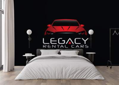 minimalistic auto detailing wash and rental logo with vector car outline on black background Wall mural