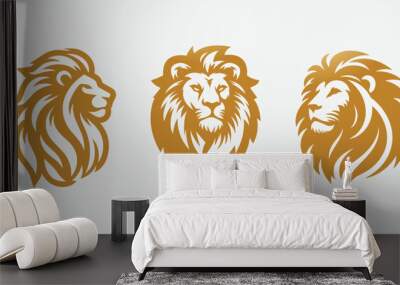 set of lion head silhoutte vectors logo gold gradient color Wall mural