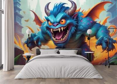 Illustration drawing featuring a monster, created using colored pencils isolated on a clean white background Wall mural