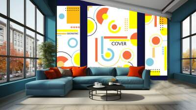 set of white geometric abstract cover designs with dynamic and trendy shape elements. used to design Wall mural