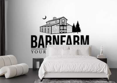 Vintage retro themed wooden house farm logo illustration Wall mural