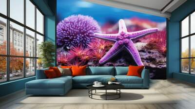 A beautiful starfish around very beautiful coral reef AI Generative Wall mural