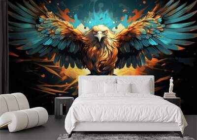 a graphics of a majestic eagle in flight, with its wings spread wide and eyes focused, AI Generative Wall mural