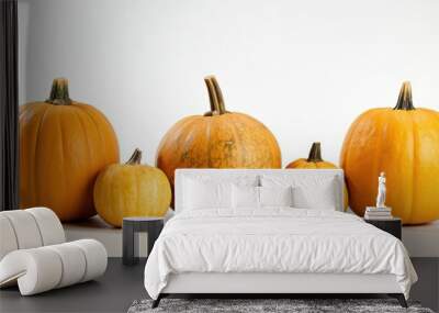 Isolated pumpkins on white background, AI Generative Wall mural