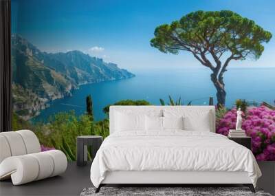 Mediterranean Coastline with Lush Greenery Wall mural