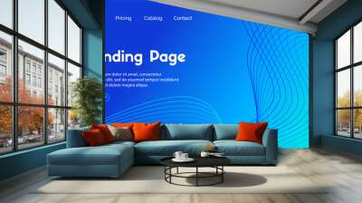 Blue landing page vector template. Abstract dynamic wavy line minimal trendy background Wall mural