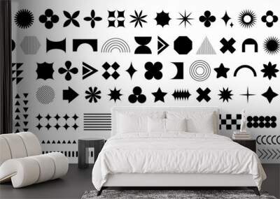 Brutalism abstract geometric shapes. Vector set of retro y2k minimal graphic icons, logos, design elements Wall mural