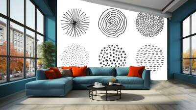 Circle doodle hand drawn textures. Vector abstract artistic scribbles. Minimal dotted and striped patterns Wall mural