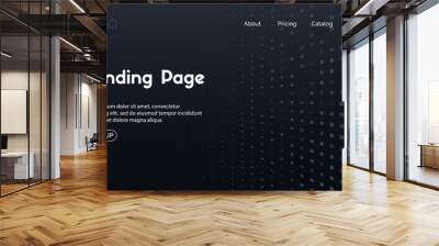 Landing page minimal template. Vector abstract dark background with perspective halftone particles. For web page design Wall mural