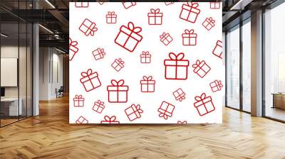 Seamless white pattern with red gift boxes Wall mural